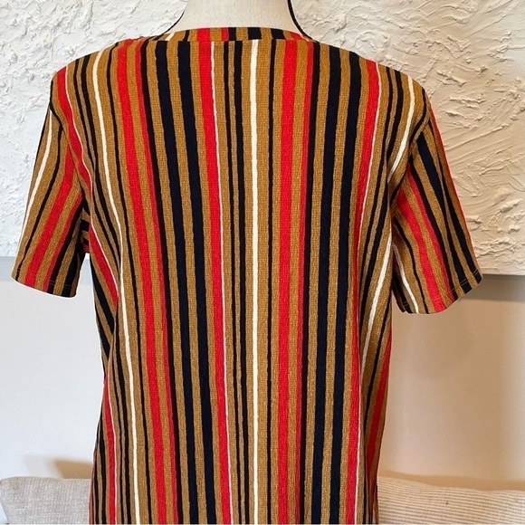 Zara Dress Striped Crepe Asymmetric Hem Short Sleeve Tan Black White Size Small - Picture 7 of 10